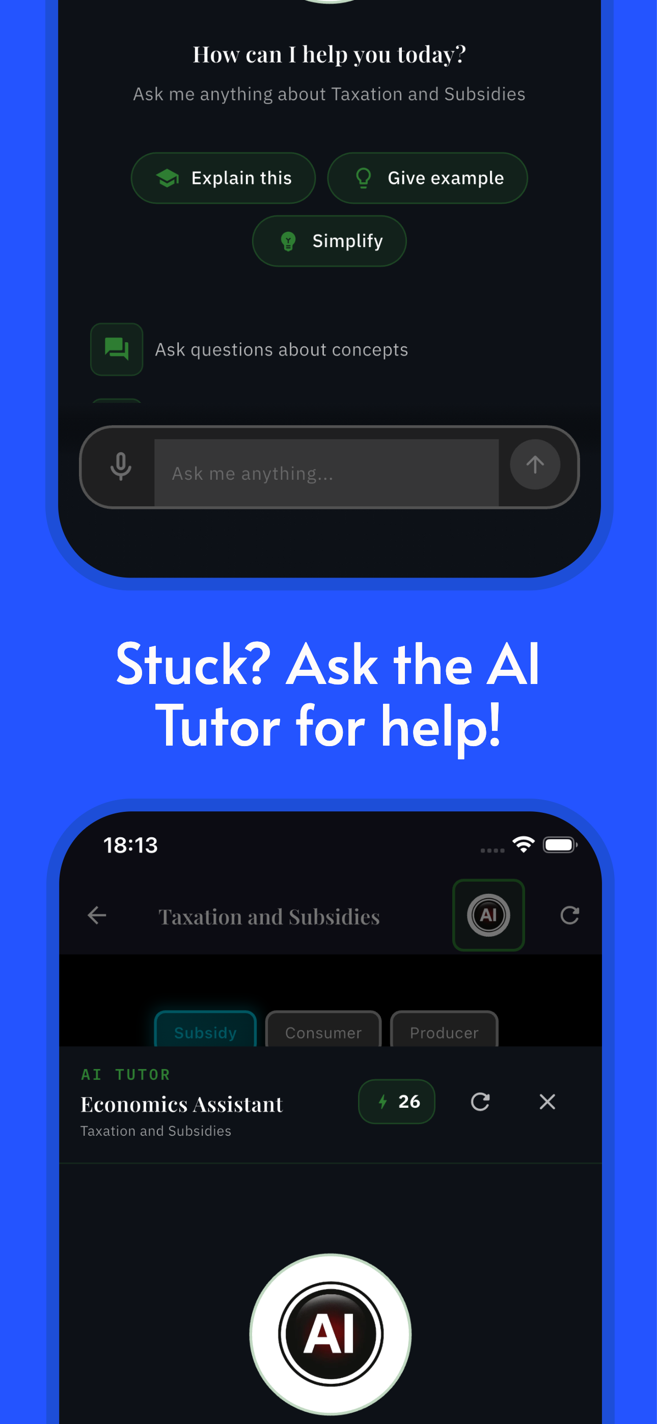 AI tutor conversation explaining macroeconomic concepts